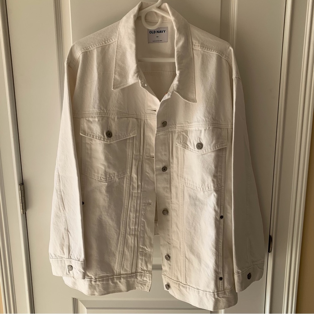Old Navy Cream/White Women's Denim Jacket with Button Front